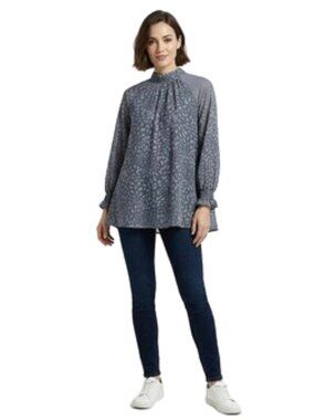 DR2 Poets Blouse 3D Animal Print NWT Dusky Blue LS Cottagecore Romantic sz Large